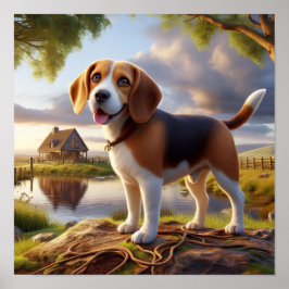 Charmante Beagle in een rustieke landschap Poster