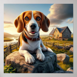 Charmante Beagle in een rustieke landschap Poster