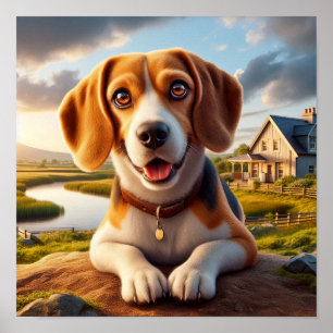 Charmante Beagle in een rustieke landschap Poster