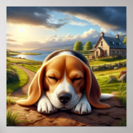 Charmante Beagle in een rustieke landschap Poster