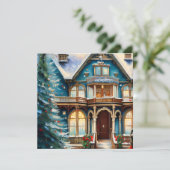 Charmante Bed N Breakfast Victoriaans Huis Kerst Bedankkaart (Staand voorkant)