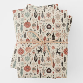 Charmante Beige Kerstveren en rendieren Inpakpapier Vel