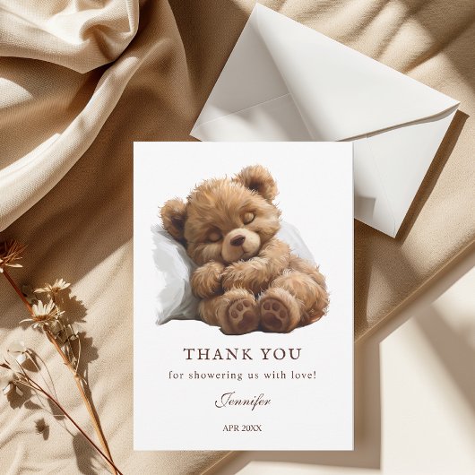 Charmante Beige minimalistische teddybeer Bedankkaart