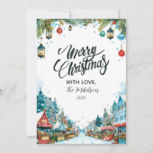 Charmante besneeuwde cottages Kerstmis Feestdagenkaart (Voorkant)