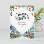 Charmante besneeuwde cottages Kerstmis Feestdagenkaart (Staand voorkant)