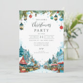 Charmante besneeuwde huisjes Kerstmis Kaart (Staand voorkant)