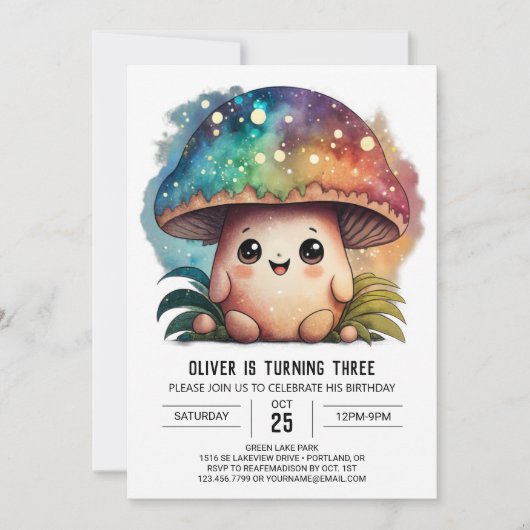 Charmante bewerkbare paddenstoel Verjaardag uitnod Kaart (Voorkant)