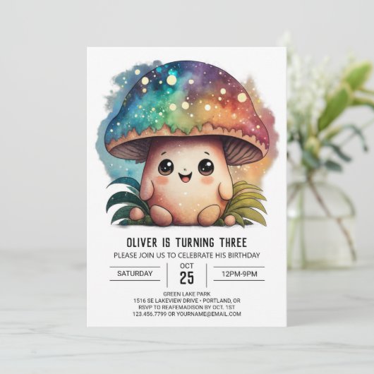 Charmante bewerkbare paddenstoel Verjaardag uitnod Kaart (Staand voorkant)