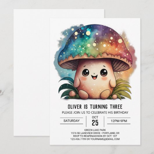 Charmante bewerkbare paddenstoel Verjaardag uitnod Kaart (Voorkant / Achterkant)