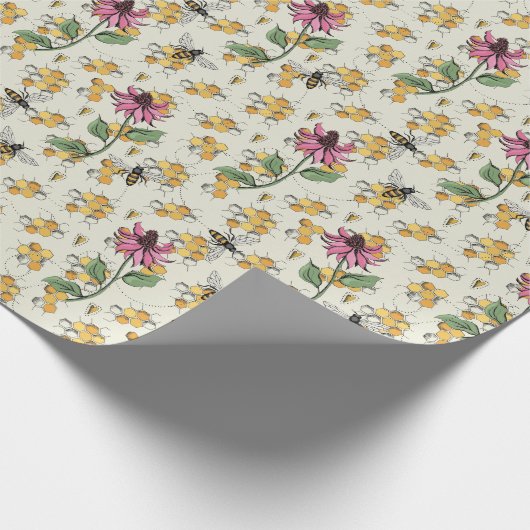 Charmante bijenkoningin, honingraat & exotische bl cadeaupapier (Hoek)