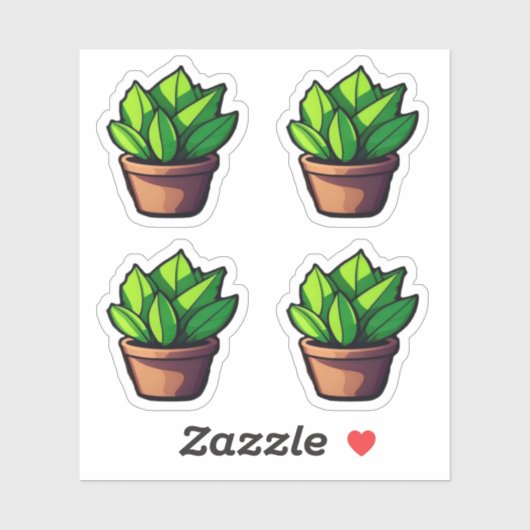 Charmante Bladergroene Potted Plant Sticker in Rus (Vel)