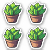 Charmante Bladergroene Potted Plant Sticker in Rus (Voorkant)