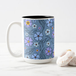 Charmante blauw & Paarse bloemen met omtrek Tweekleurige Koffiemok