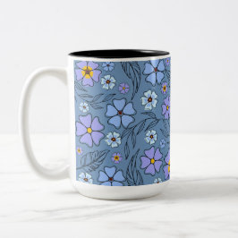 Charmante blauw & Paarse bloemen met omtrek Tweekleurige Koffiemok