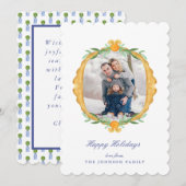 Charmante Blauw Wit Chinoiserie Kerstfoto Feestdagenkaart (Voorkant / Achterkant)