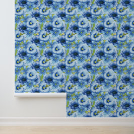 Charmante blauwe bloemen behang