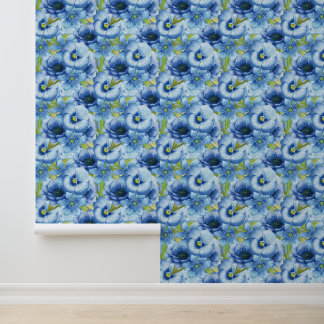 Charmante blauwe bloemen behang