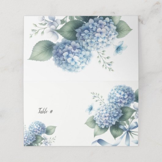 Charmante Blauwe Hortensia Tafel Zitplaats Kaart Plaatskaartje (Buitenkant ongevouwen)