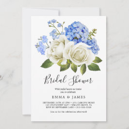 Charmante Blauwe Hortensia | Witte Bruiloft Feest  Kaart