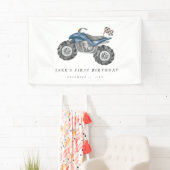 Charmante blauwe quad fiets verjaardag spandoek (Insitu)