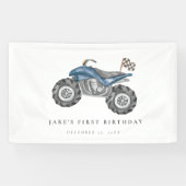 Charmante blauwe quad fiets verjaardag spandoek (Horizontaal)