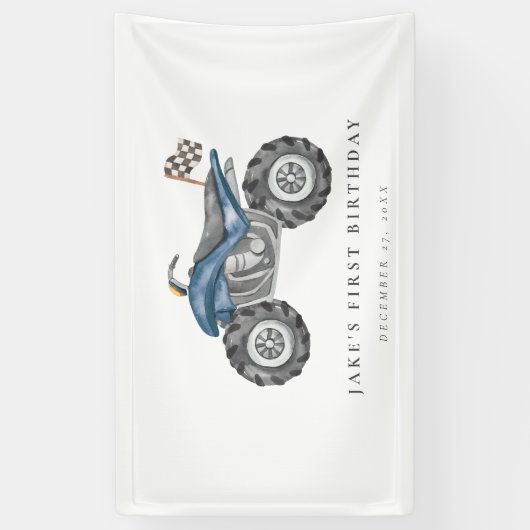 Charmante blauwe quad fiets verjaardag spandoek (Verticaal)