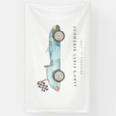 Charmante blauwe race auto verjaardag spandoek (Verticaal)