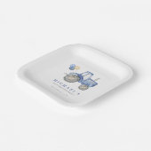 Charmante blauwe tractor verjaardag papieren bordje (Gebogen)