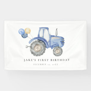 Charmante blauwe tractor verjaardag spandoek