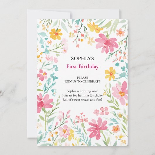 Charmante bloemen eerste verjaardag kaart (Achterkant)
