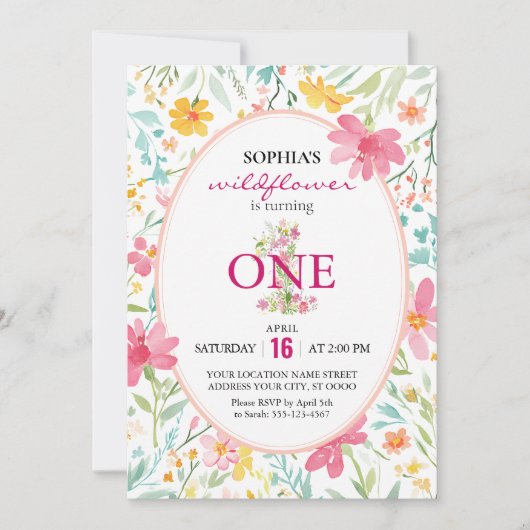 Charmante bloemen eerste verjaardag kaart (Voorkant)