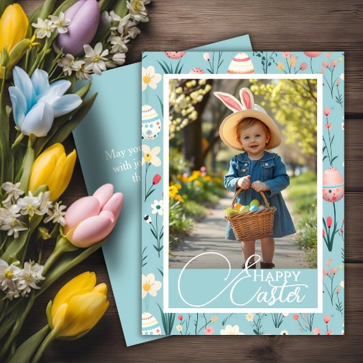 Charmante Bloemen & Eieren Happy Easter Custom Fot Feestdagenkaart