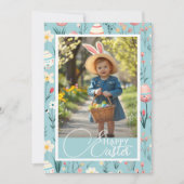 Charmante Bloemen & Eieren Happy Easter Custom Fot Feestdagenkaart (Voorkant)