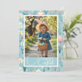 Charmante Bloemen & Eieren Happy Easter Custom Fot Feestdagenkaart (Staand voorkant)