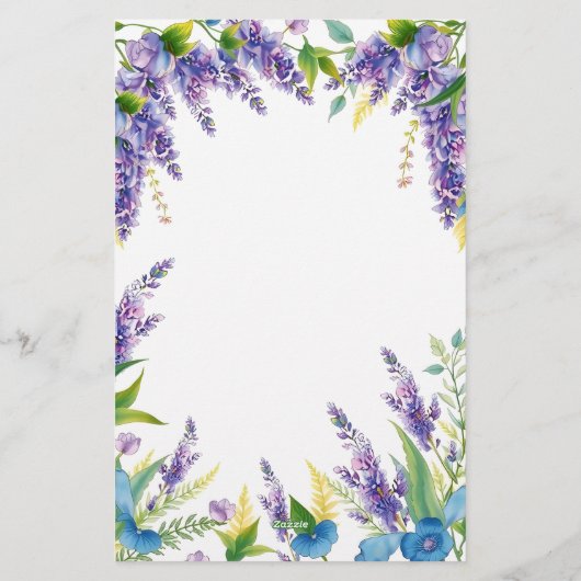 Charmante Bloemen in Paarse en Blauwe Briefpapier (Achterkant)