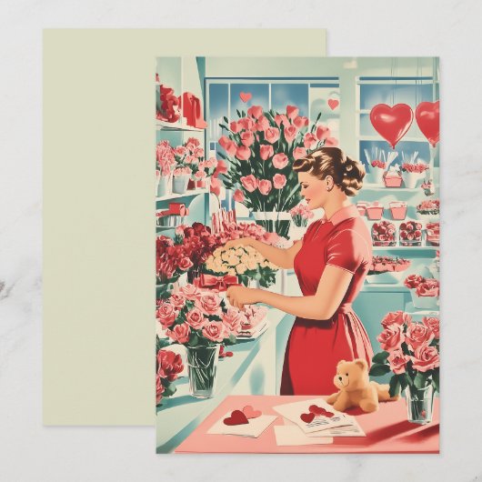 Charmante bloemenwinkel scene kaart (Voorkant / Achterkant)