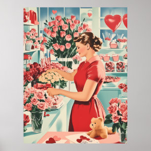 Charmante  bloemenwinkel scene poster