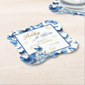 Charmante Blue Butterfly Baby in Bloom Baby shower Kartonnen Onderzetters (Gekanteld)