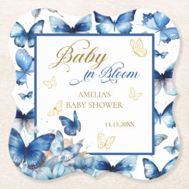 Charmante Blue Butterfly Baby in Bloom Baby shower Kartonnen Onderzetters