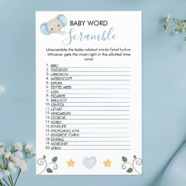 Charmante Blue Elephant Baby shower Word Scramble Flyer