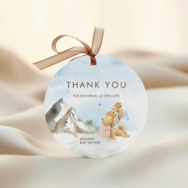 Charmante Blue Mountain Waterverf Beer familie Bedankjes Labels