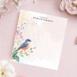 Charmante Bluebird Branch Gepersonaliseerde Naam Notitieblok<br><div class="desc">Breng de schoonheid van de natuur binnen met dit charmante, gepersonaliseerde notitieblok. Een prachtige illustratie van een blauwvogel neergestreken op een bladerachtige tak, met delicate bloesems, siert de linkerbenedenhoek. De zachte, pastelkleurige achtergrond versterkt het serene gevoel. Voeg uw aangepaste tekst toe om van dit notitieblok een uniek en geliefd item...</div>