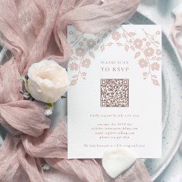 Charmante Blush Folk Flowers Floral QR Code RSVP Kaartje