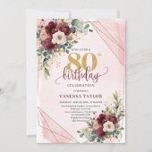 Charmante Boho Dark Red Gold Rozen 80e verjaardag Kaart (Voorkant)