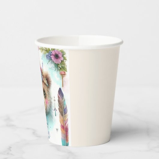 Charmante Boho Woodland Beer Waterverf Verjaardag Papieren Bekers (Links)