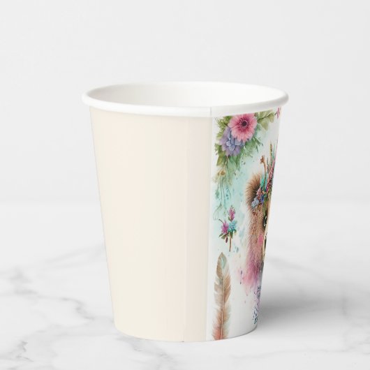 Charmante Boho Woodland Beer Waterverf Verjaardag Papieren Bekers (Rechts)