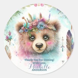 Charmante Boho Woodland Beer Waterverf Verjaardag Ronde Sticker