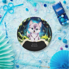 Charmante Boho Woodland Wolf Verjaardag Papieren Bordje