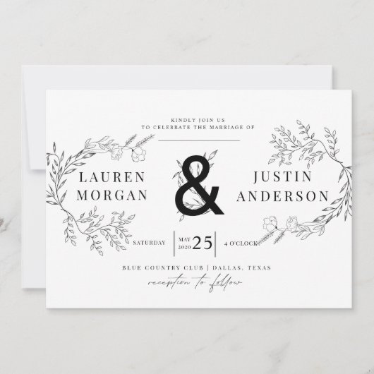 Charmante Botanics Elegante Huwelijksuitnodiging Kaart (Voorkant)