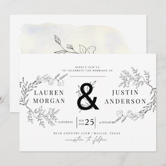 Charmante Botanics Elegante Huwelijksuitnodiging Kaart (Voorkant / Achterkant)